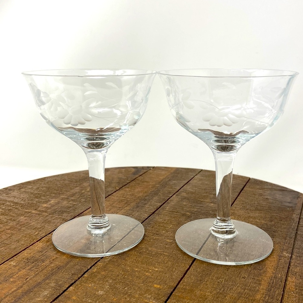 2 lovely Crystal Cordial/Liqueur Glasses Hughes Cornflower Pattern. Vintage